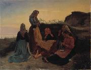 Michael Ancher Girls gathered on Sladrebakken a summernight eve oil